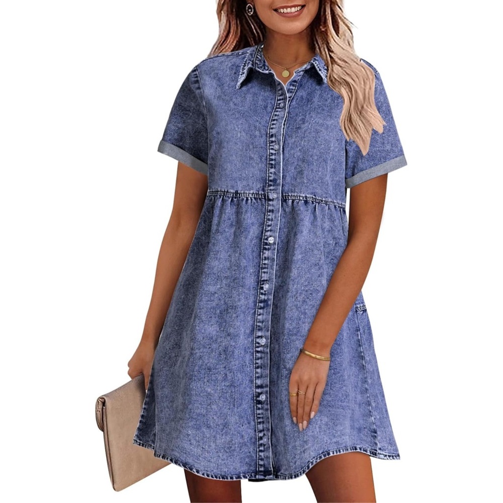 Casual Denim Button-Front Dress